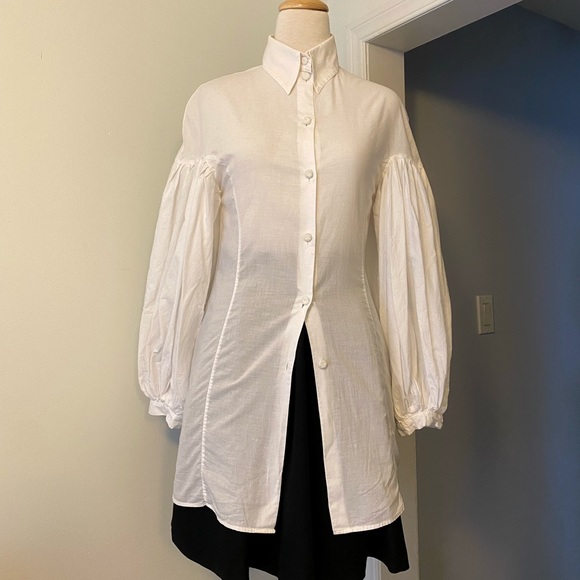 Cotton Button Shirt, Mutton Ballon Puff Sleeves - Picture 1 of 11